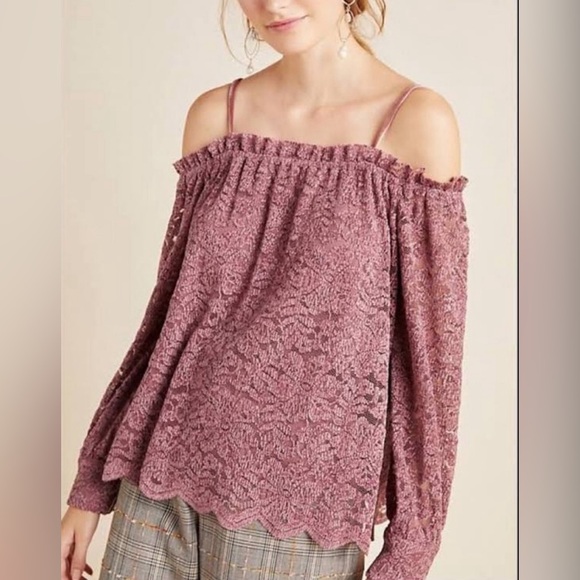 Anthropologie Rose Pink Off-the-Shoulder Top - Picture 4 of 4